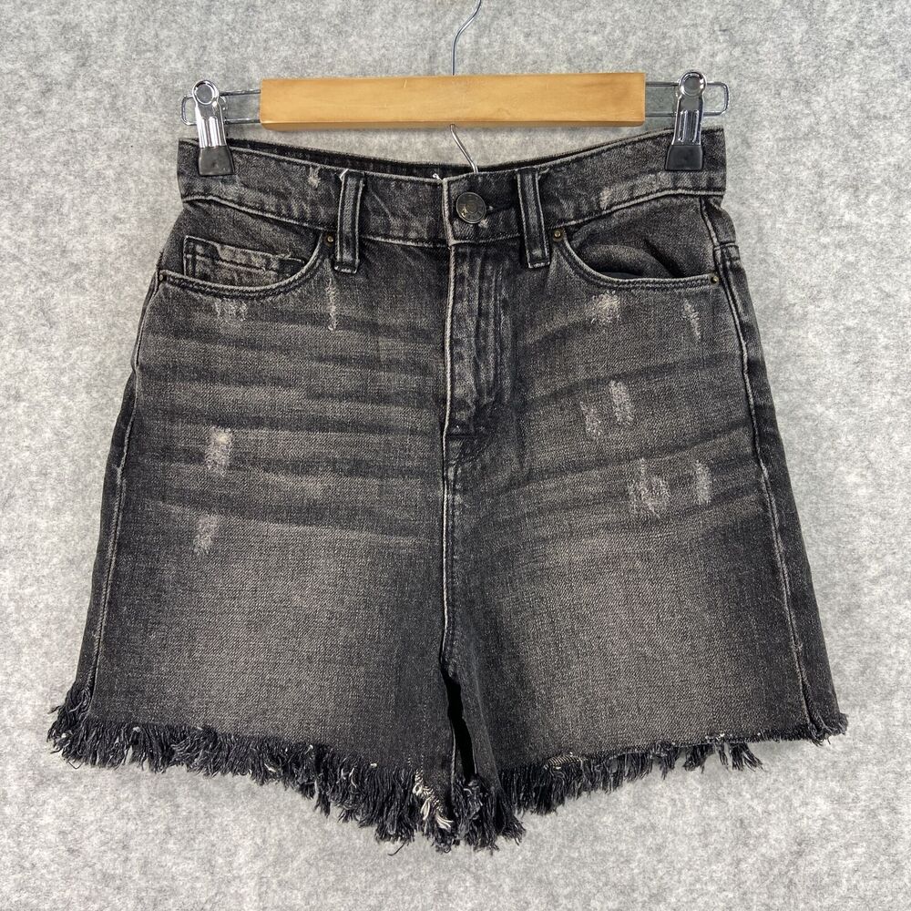BDG High Rise Distressed Denim Jean Shorts Jorts Frayed Hem Black Womens Size 25
